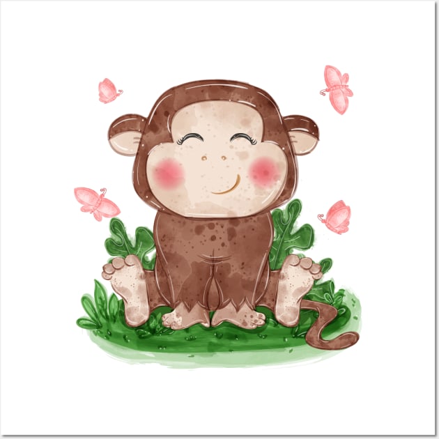 Baby Monkey Cute Wall Art by Mako Design 